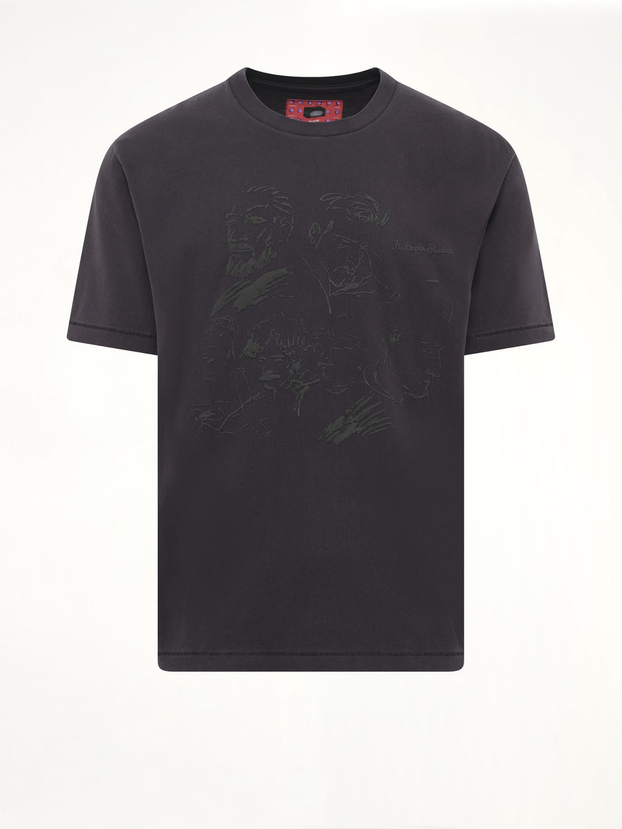 Sketched Faces T-Shirt in Washed Black