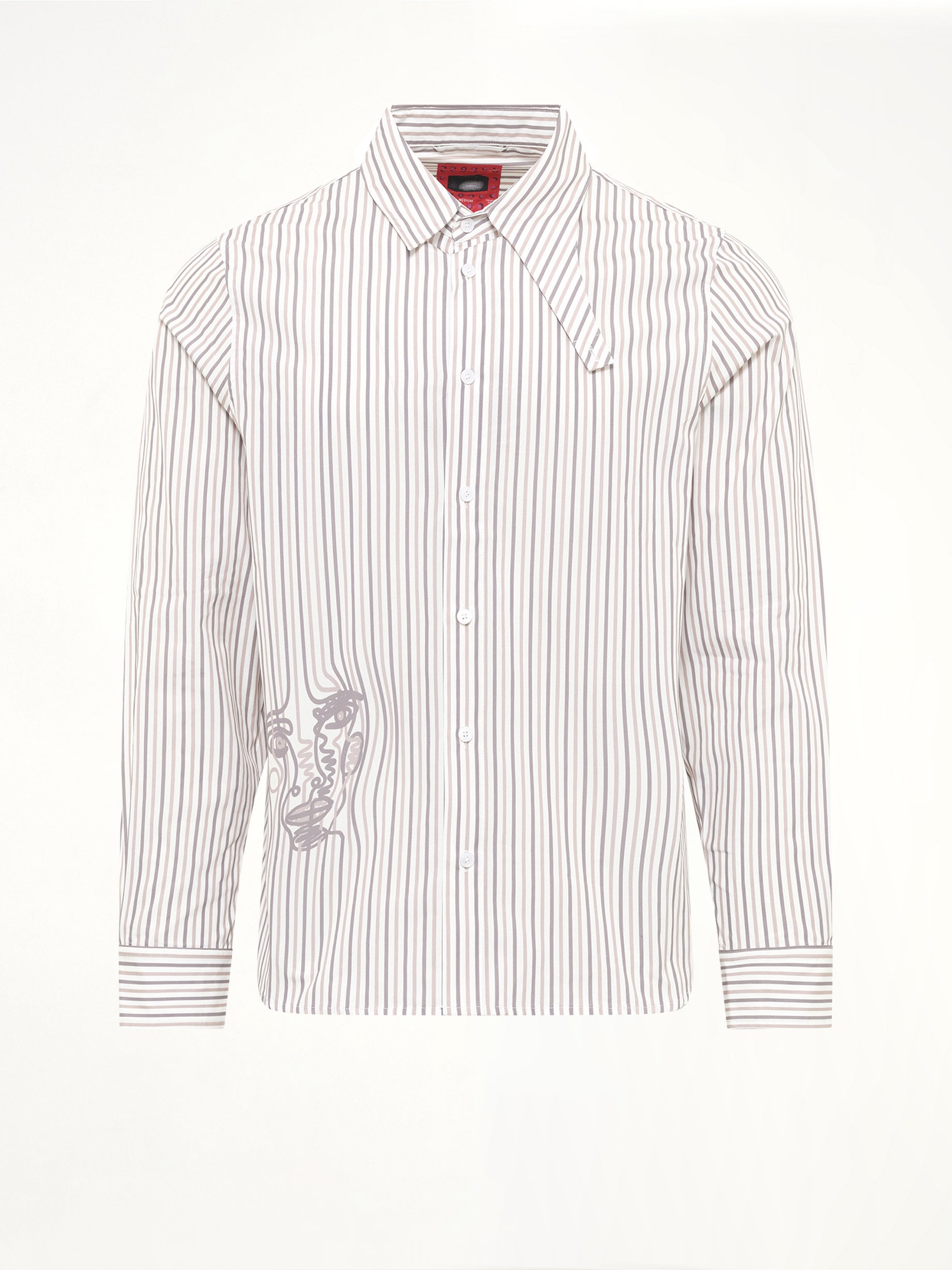 Striped Face Button Up Shirt in White