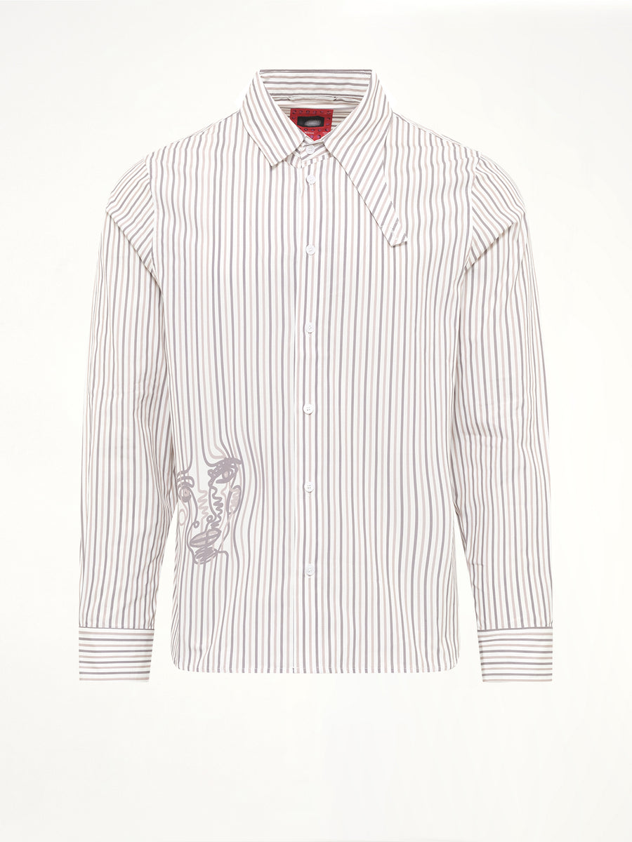 Striped Face Button Up Shirt in White