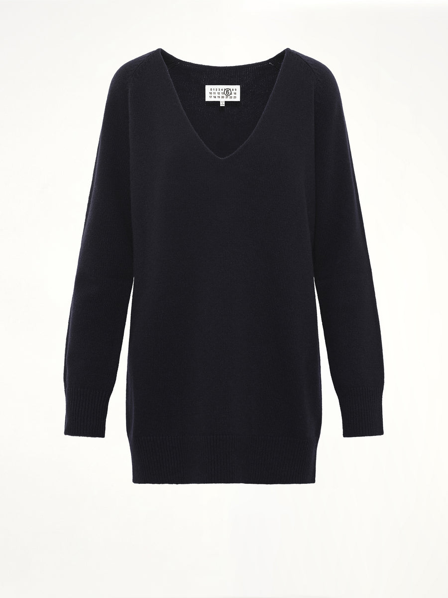V-Neck Wool Sweater in Navy