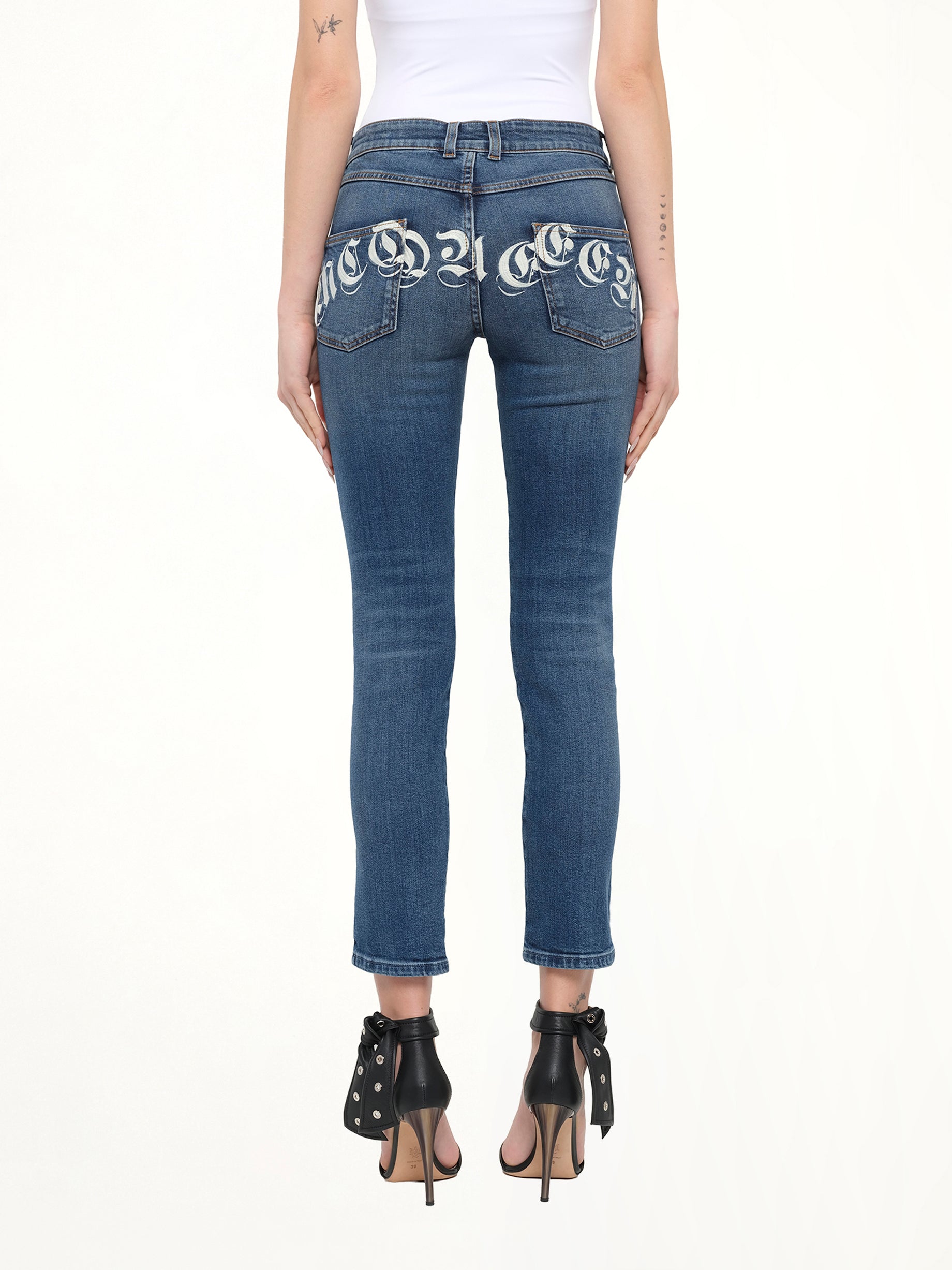 Alexander McQueen Embroidered Denim Jeans in Blue