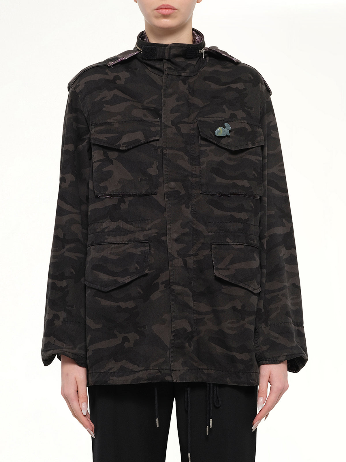 Anorak Jacket with Pin & Bow in Black
