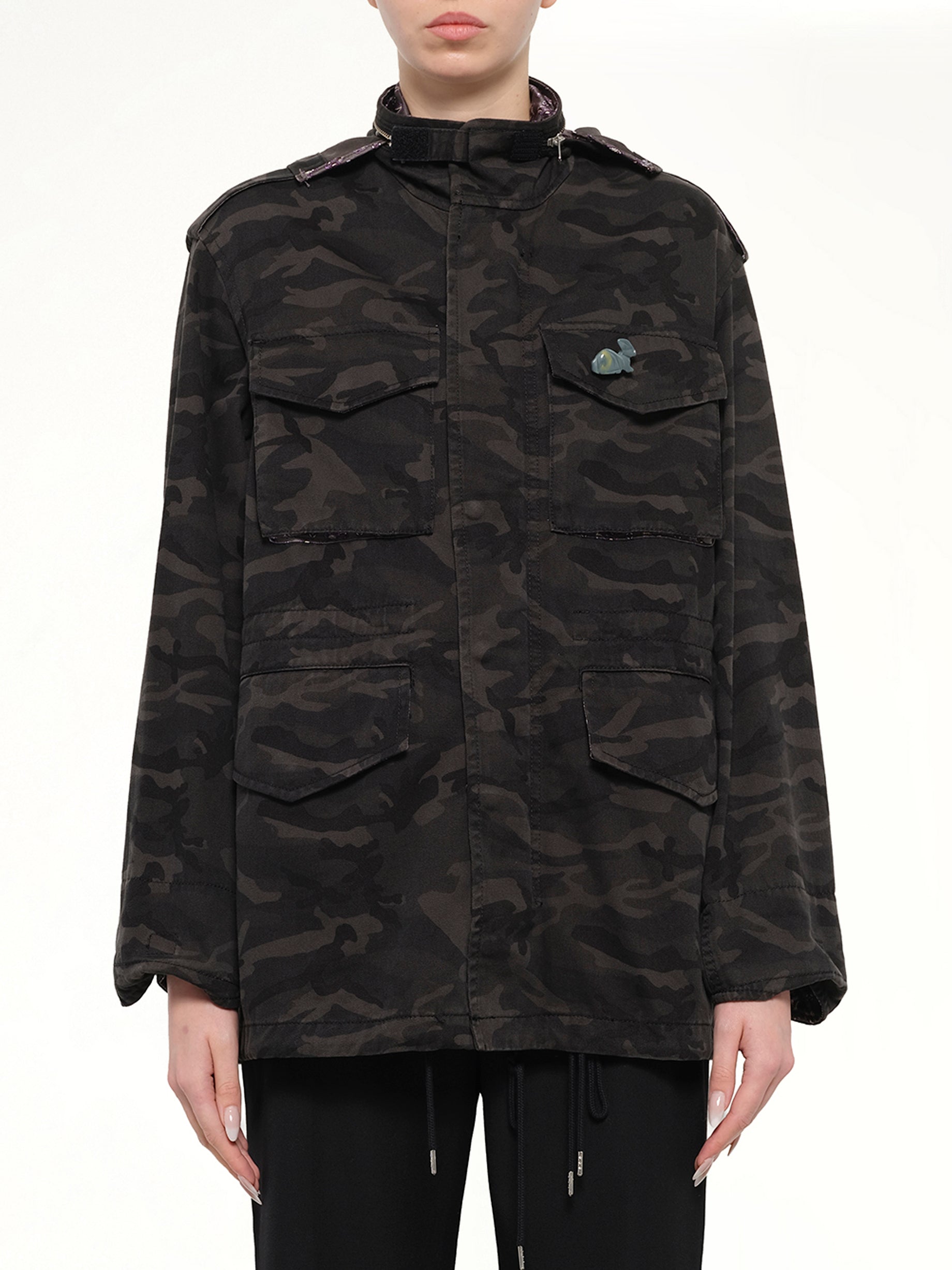 Anorak Jacket with Pin & Bow in Black