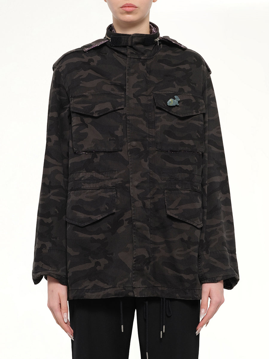 Anorak Jacket with Pin & Bow in Black
