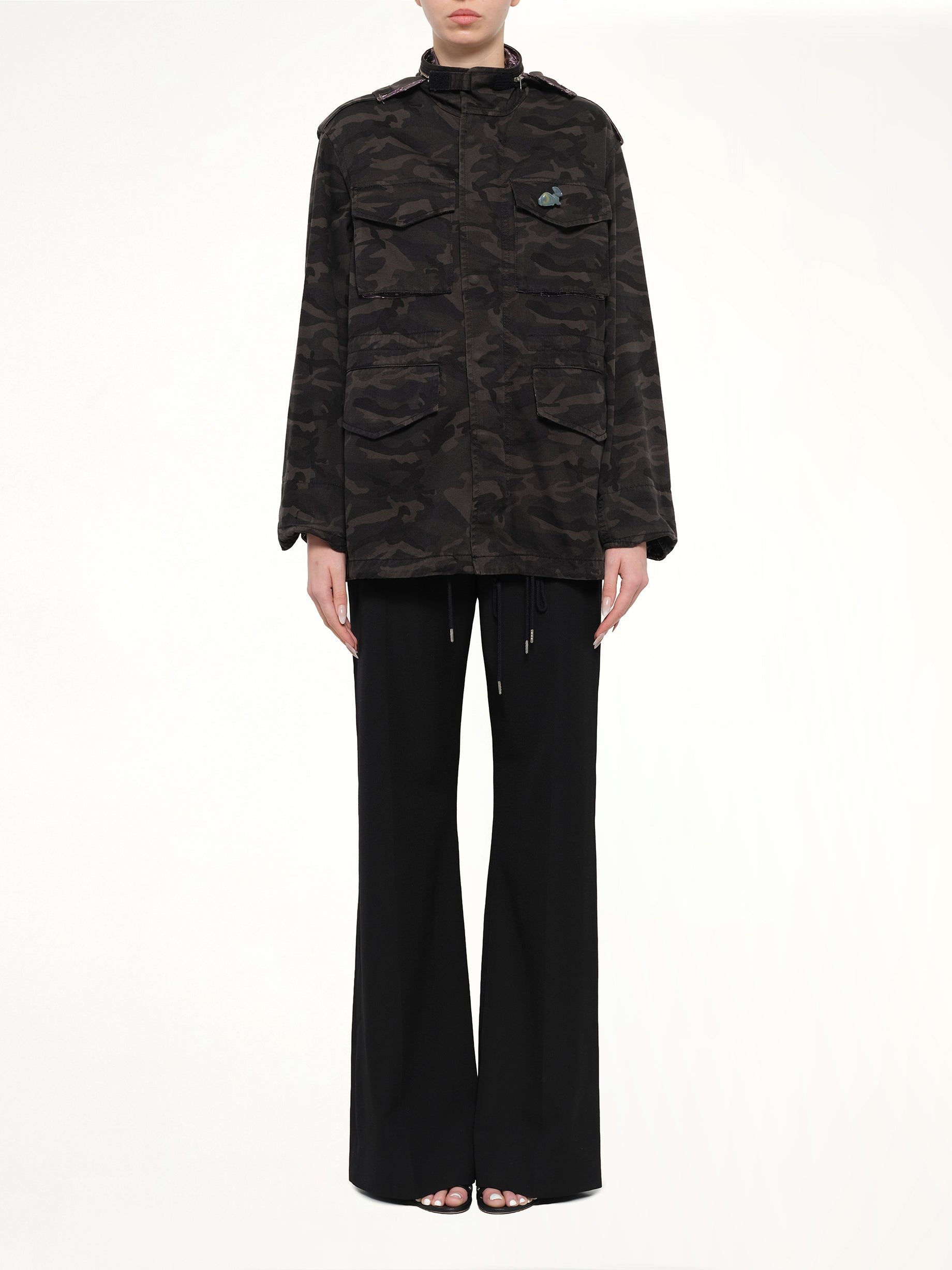 Anorak Jacket with Pin & Bow in Black