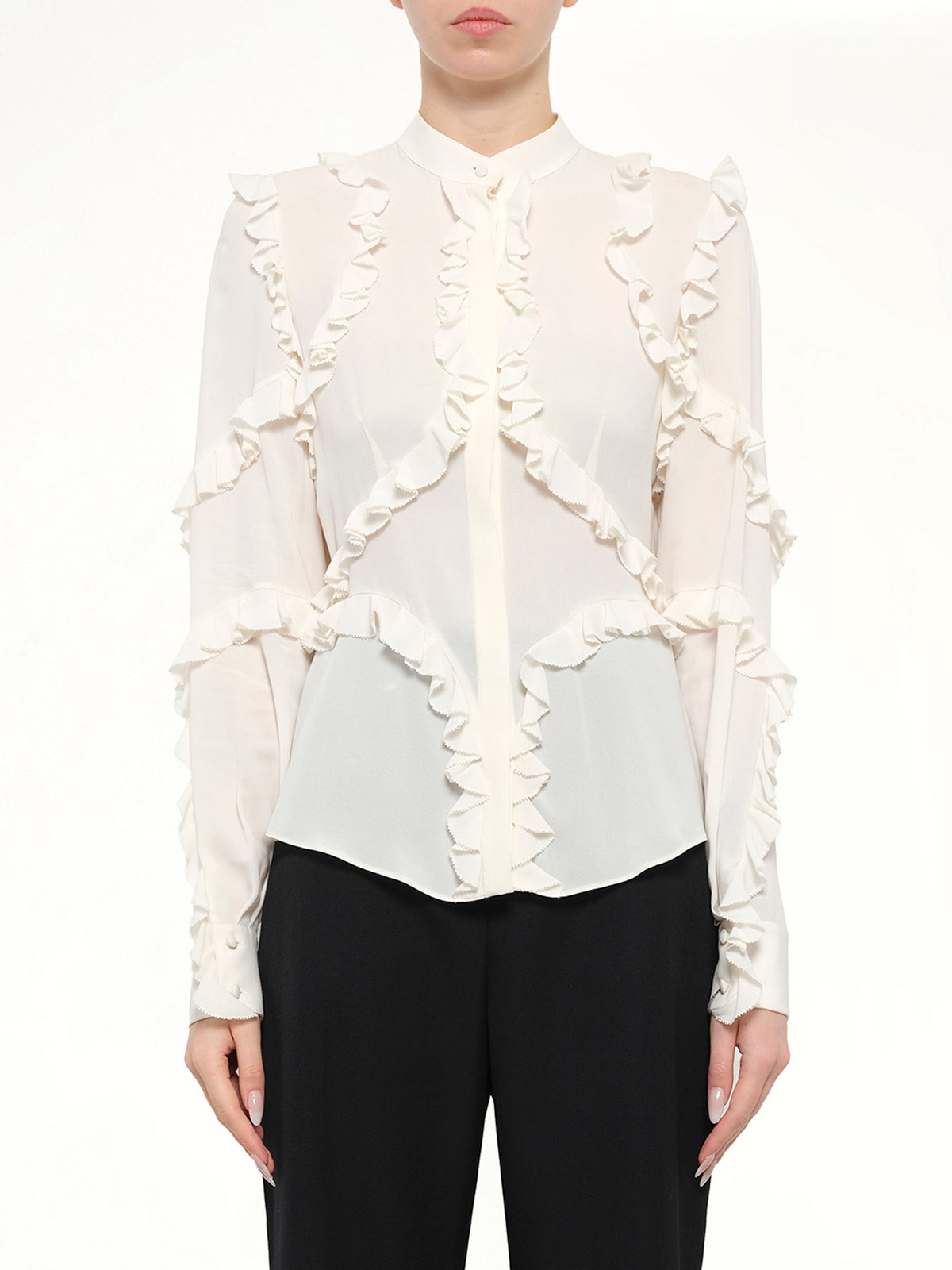 Ruffle Long Sleeve Shirt in White