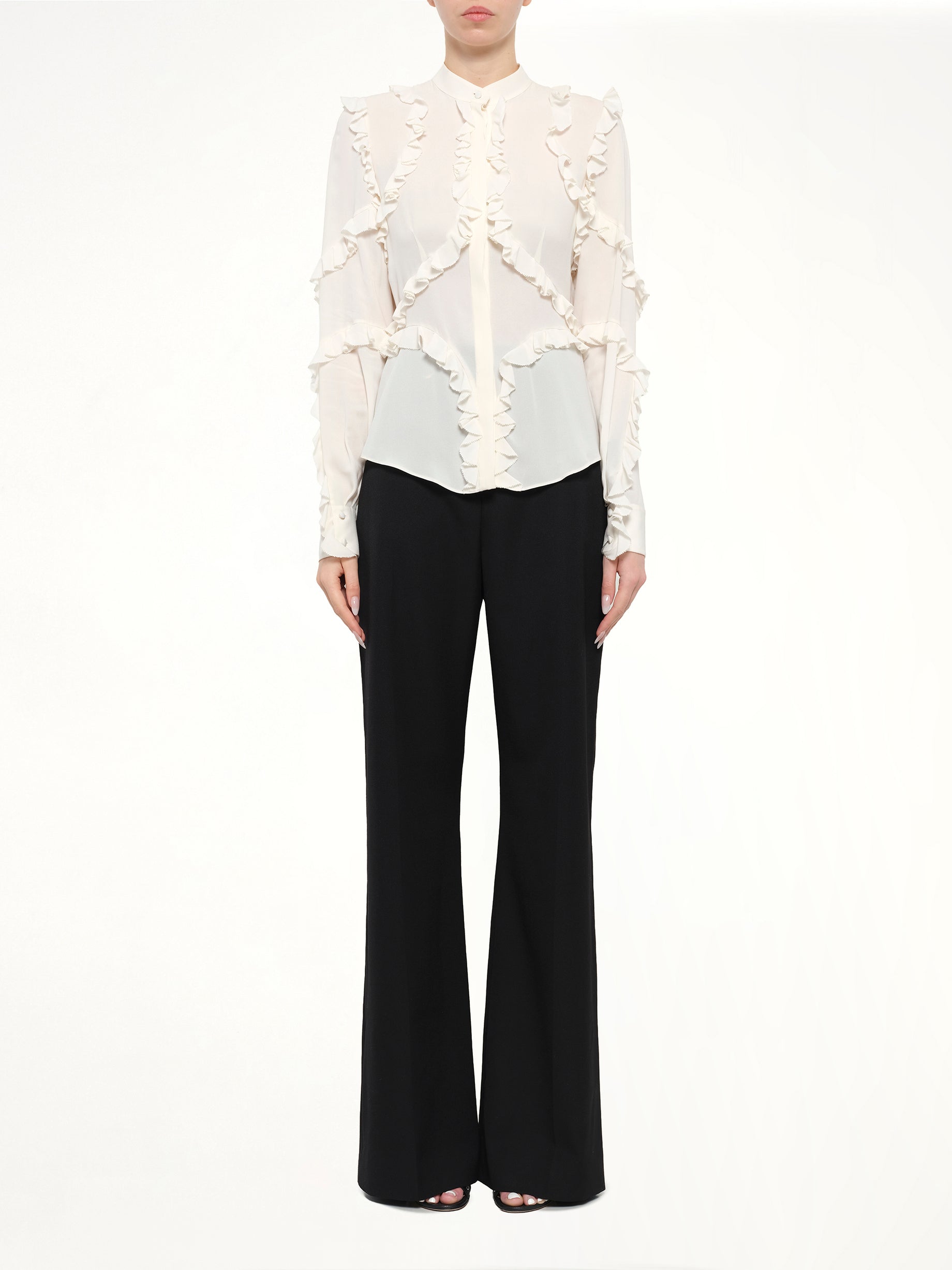Ruffle Long Sleeve Shirt in White