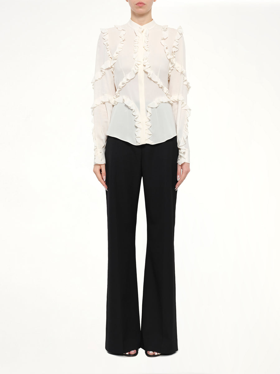 Ruffle Long Sleeve Shirt in White