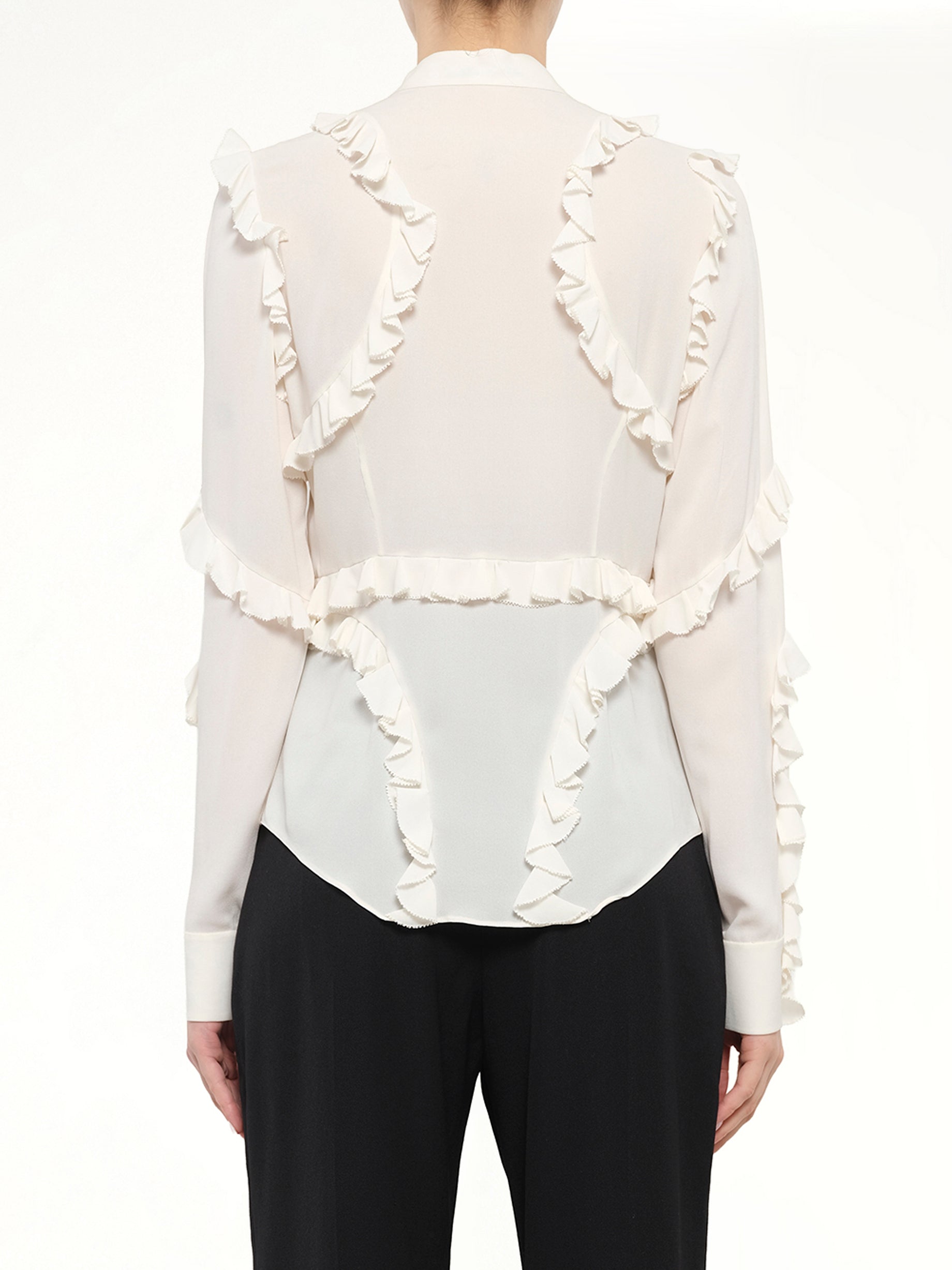 Ruffle Long Sleeve Shirt in White