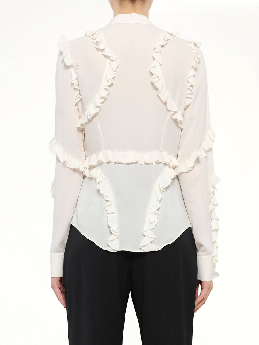 Ruffle Long Sleeve Shirt in White