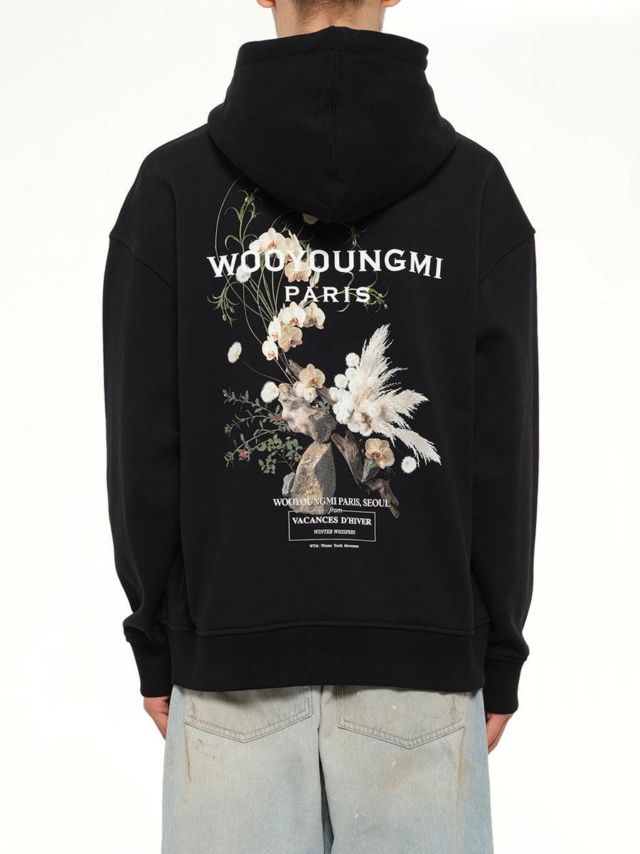 Flower Print Hoodie in Black
