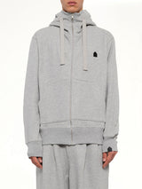 Hut Embroidery Zipped Knit Hoodie in Grey