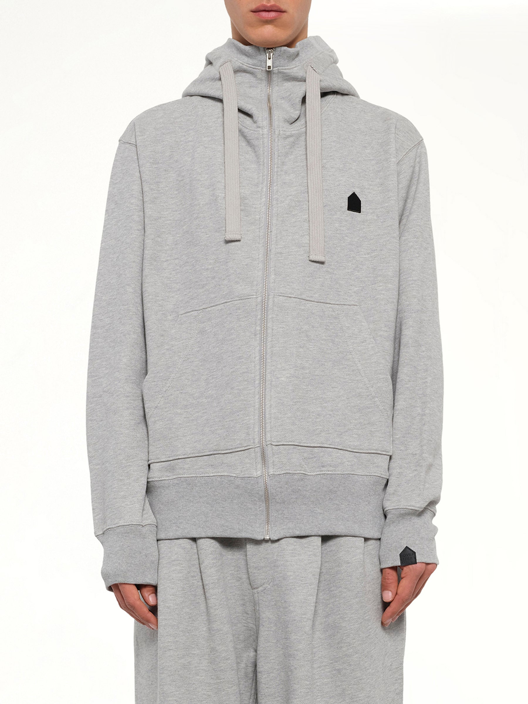Hut Embroidery Zipped Knit Hoodie in Grey