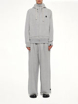 Hut Embroidery Zipped Knit Hoodie in Grey