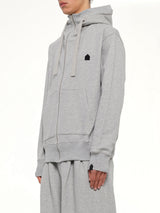 Hut Embroidery Zipped Knit Hoodie in Grey