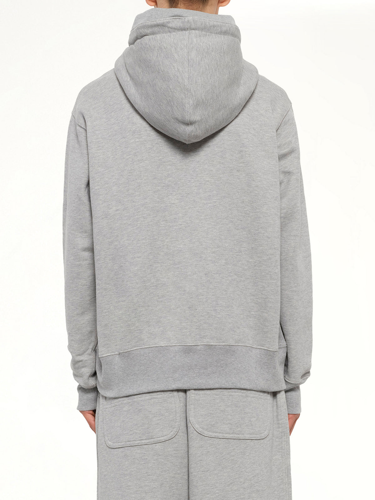 Hut Embroidery Zipped Knit Hoodie in Grey