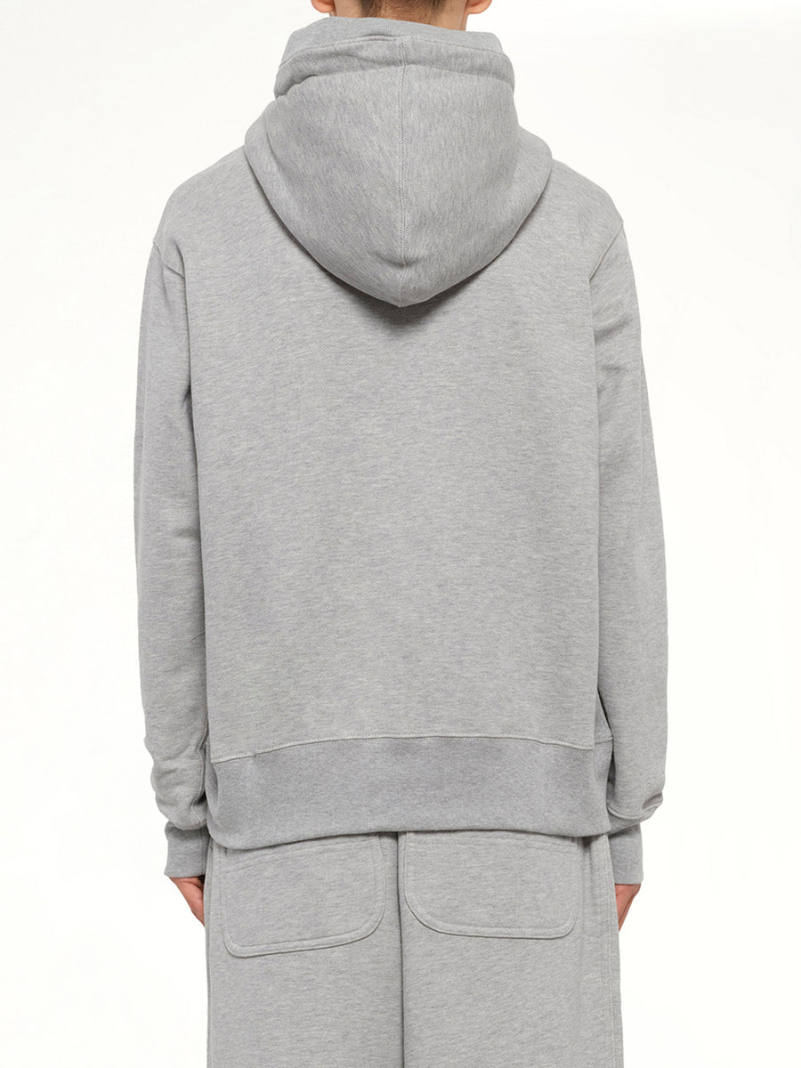 Hut Embroidery Zipped Knit Hoodie in Grey