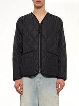 Military W-Zip V Neck Down Jacket in Black