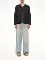 Military W-Zip V Neck Down Jacket in Black