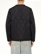 Military W-Zip V Neck Down Jacket in Black