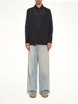 Non Down Military Button Slit Shirt in Black