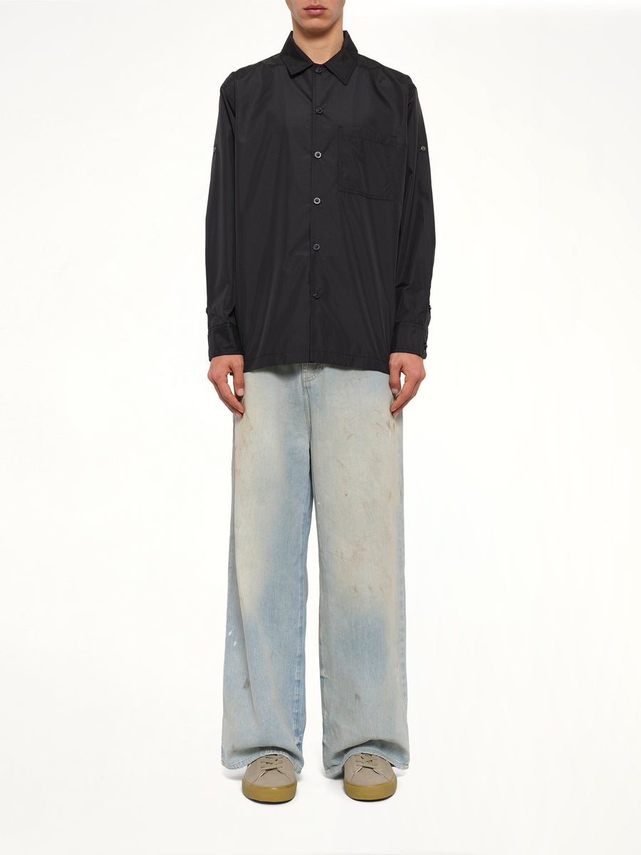 Non Down Military Button Slit Shirt in Black