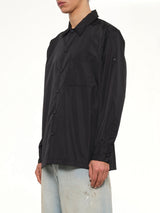 Non Down Military Button Slit Shirt in Black