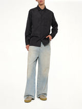 Non Down Military Button Slit Shirt in Black