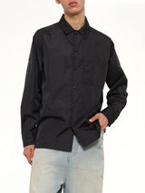 Non Down Military Button Slit Shirt in Black