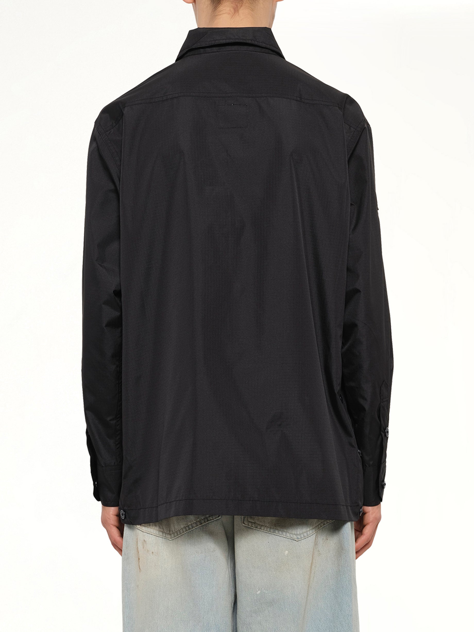 Non Down Military Button Slit Shirt in Black