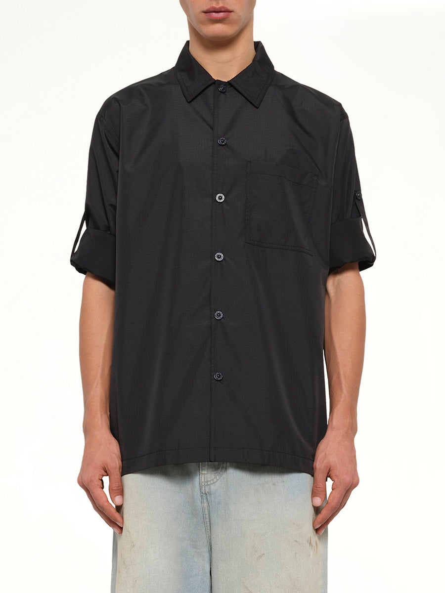 Non Down Military Button Slit Shirt in Black