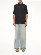 Non Down Military Button Slit Shirt in Black