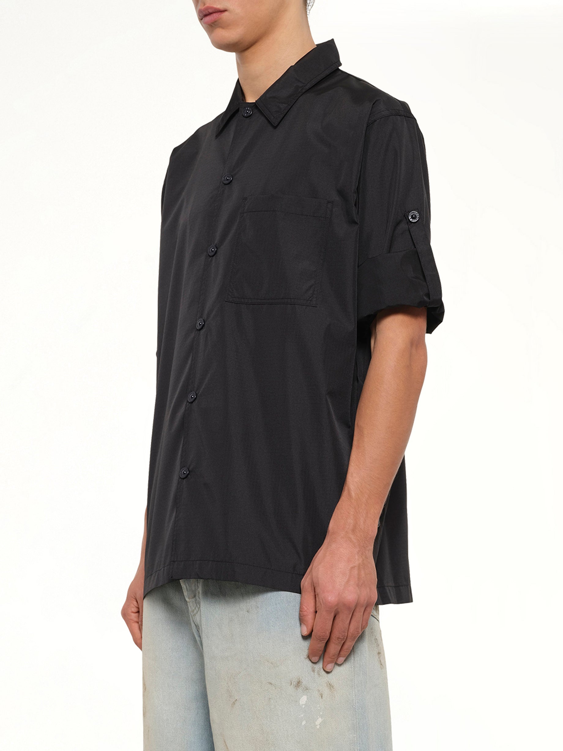 Non Down Military Button Slit Shirt in Black