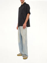 Non Down Military Button Slit Shirt in Black