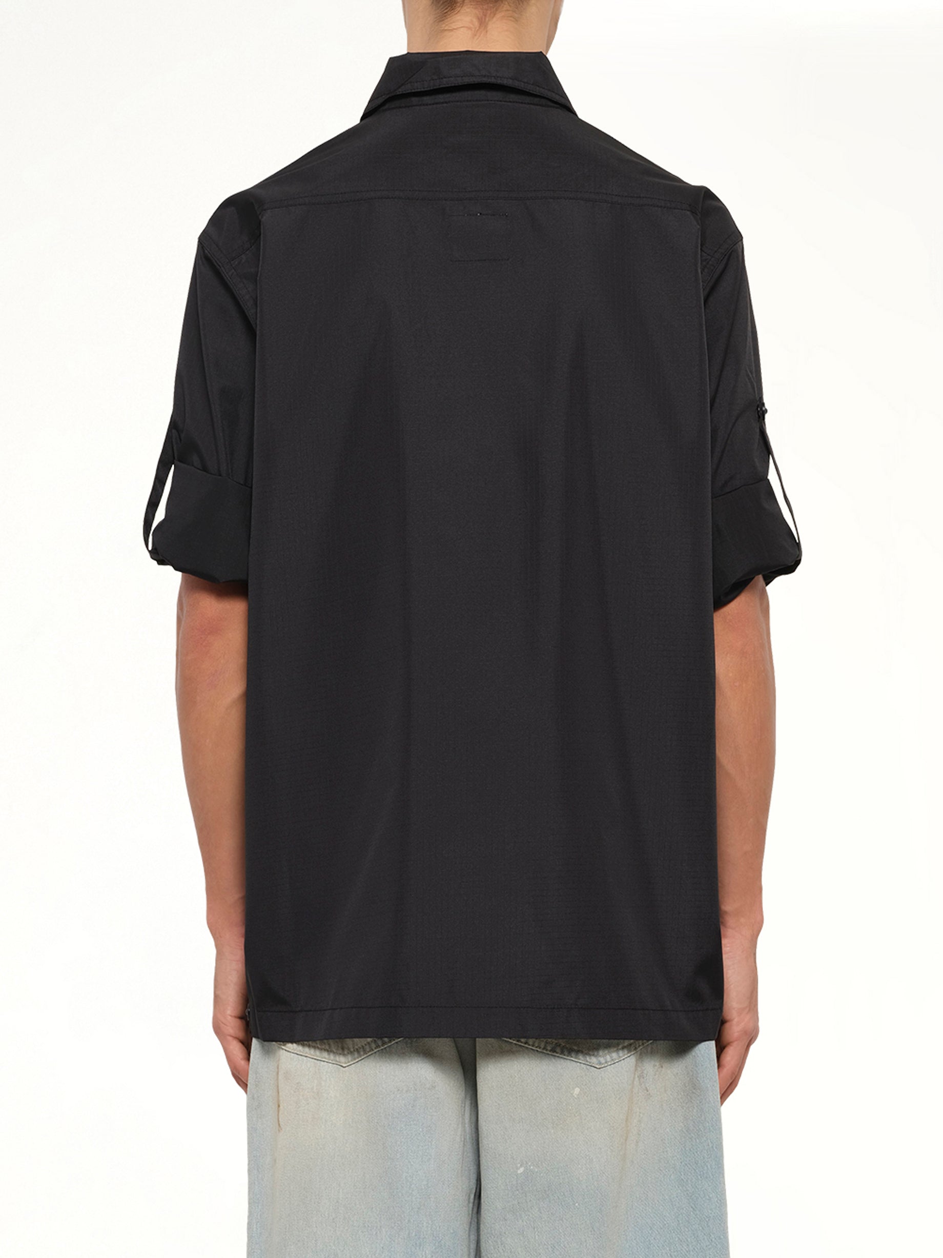 Non Down Military Button Slit Shirt in Black