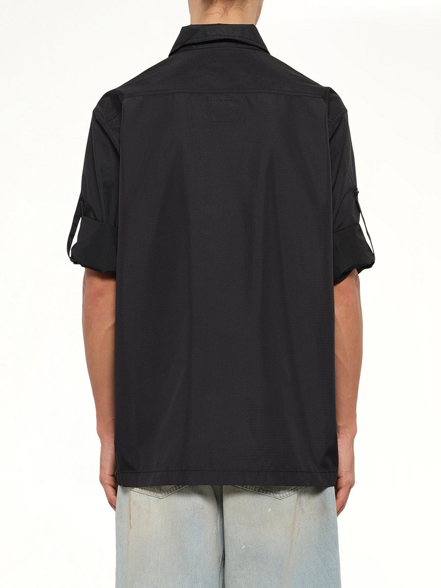Non Down Military Button Slit Shirt in Black