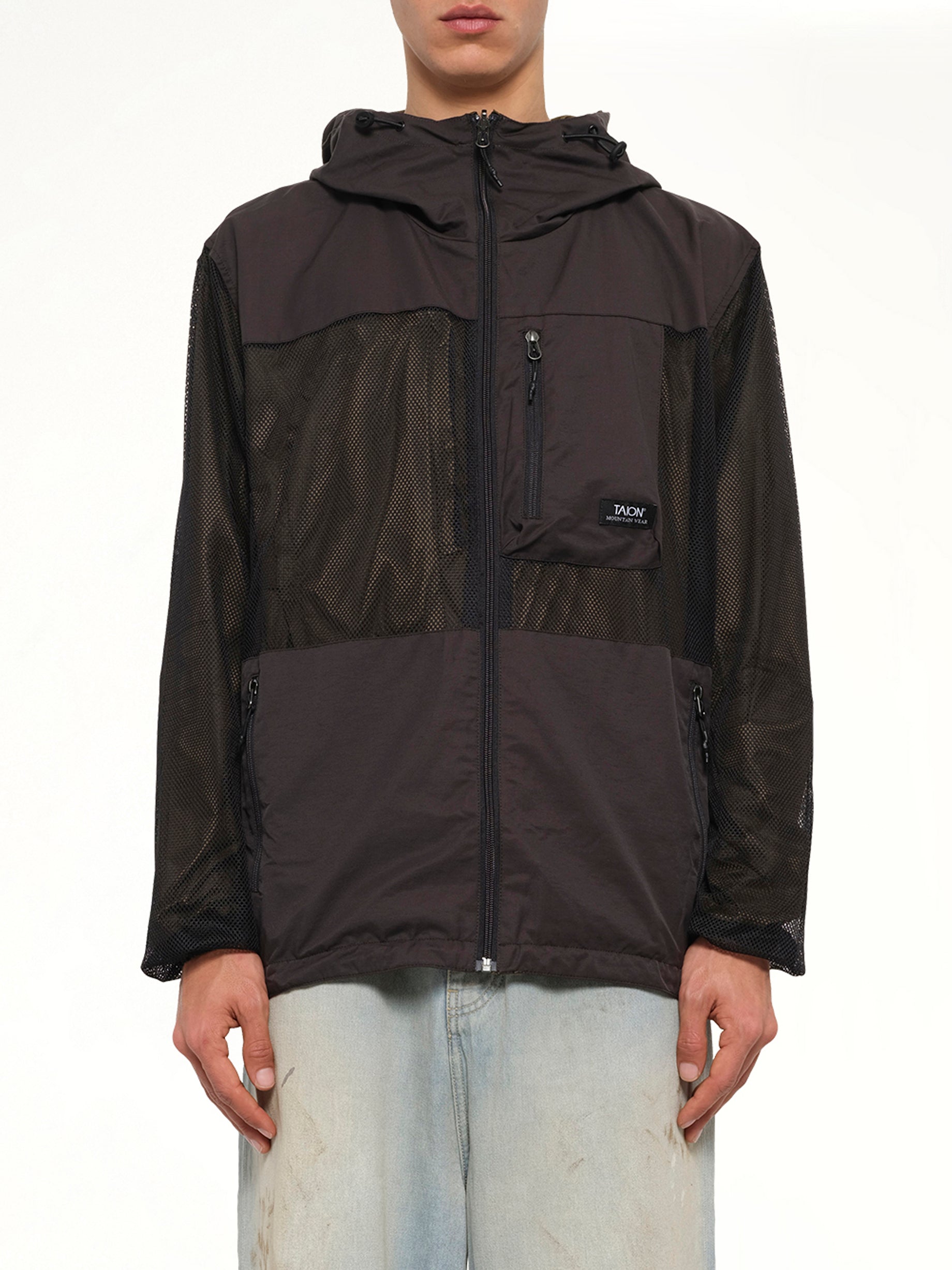 Non Down Mountain Reversible W-Zip Hood Jacket in Black/Dark Olive