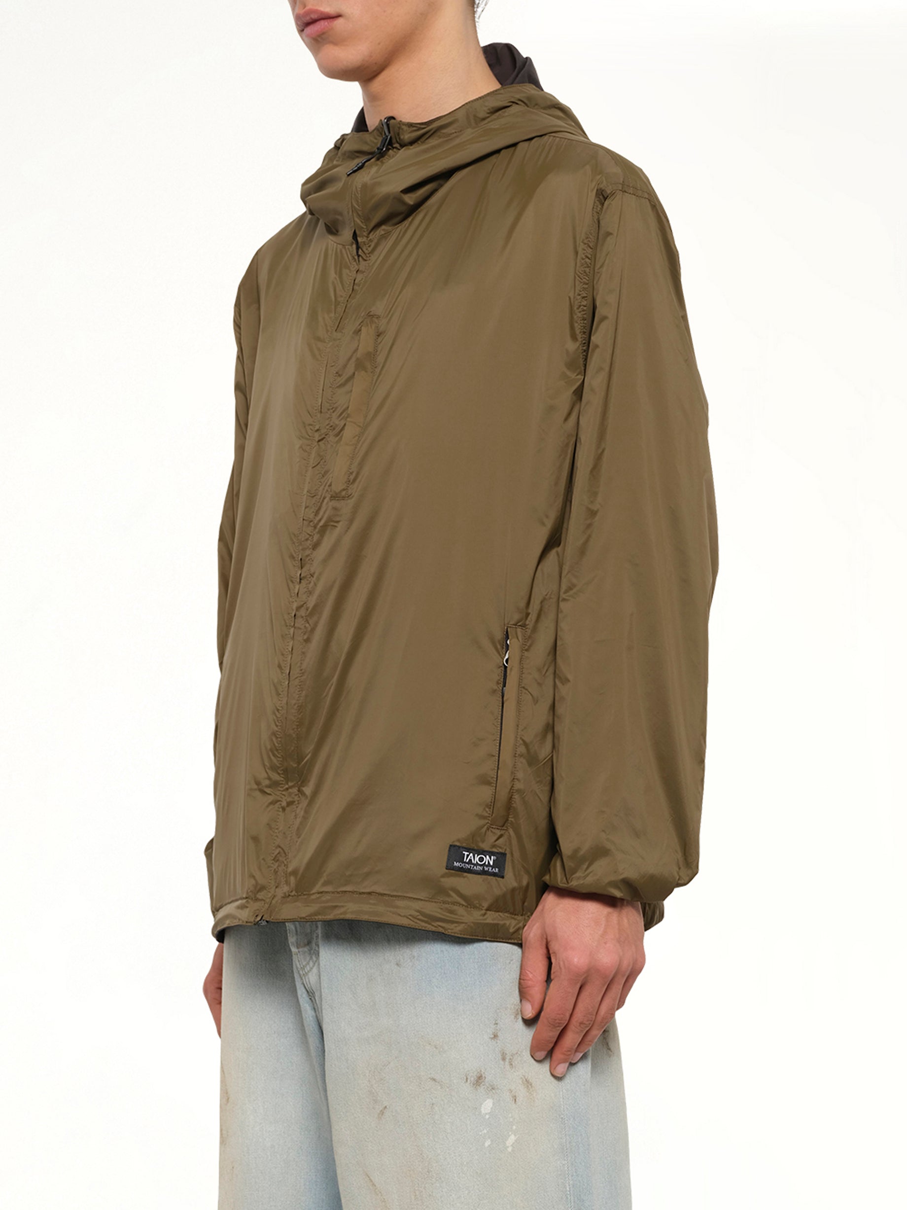 Non Down Mountain Reversible W-Zip Hood Jacket in Black/Dark Olive