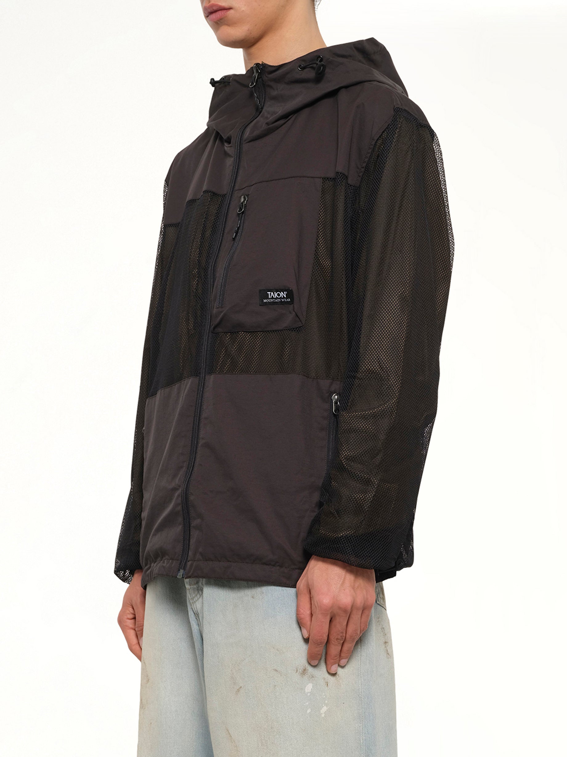 Non Down Mountain Reversible W-Zip Hood Jacket in Black/Dark Olive