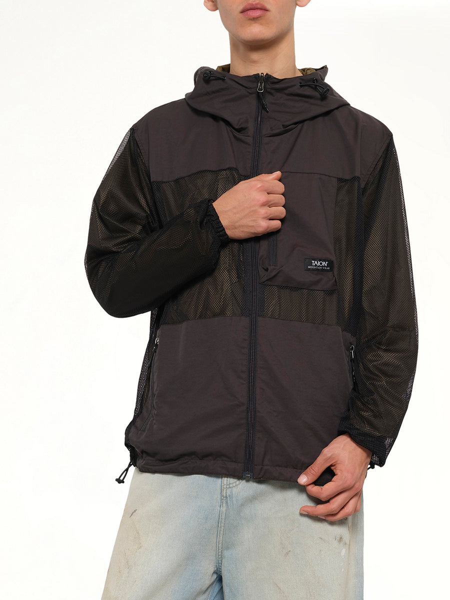 Non Down Mountain Reversible W-Zip Hood Jacket in Black/Dark Olive