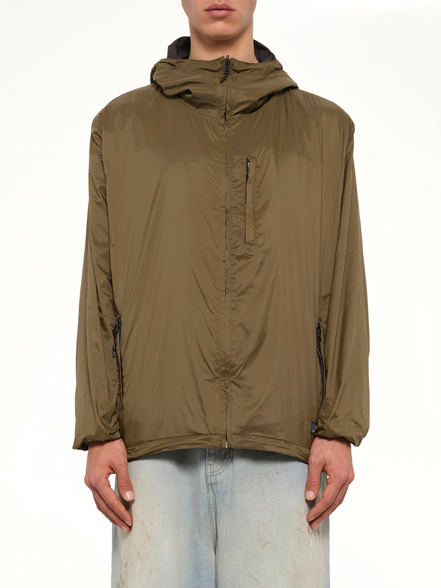 Non Down Mountain Reversible W-Zip Hood Jacket in Black/Dark Olive