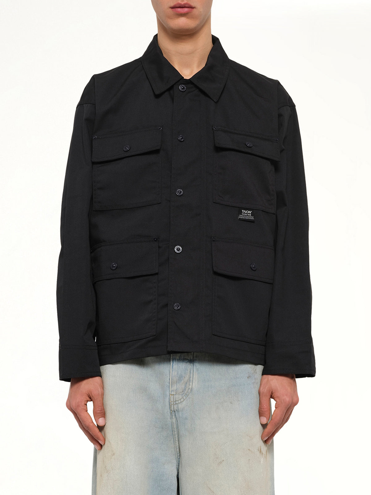 Non Down Work Button Coverall in Black