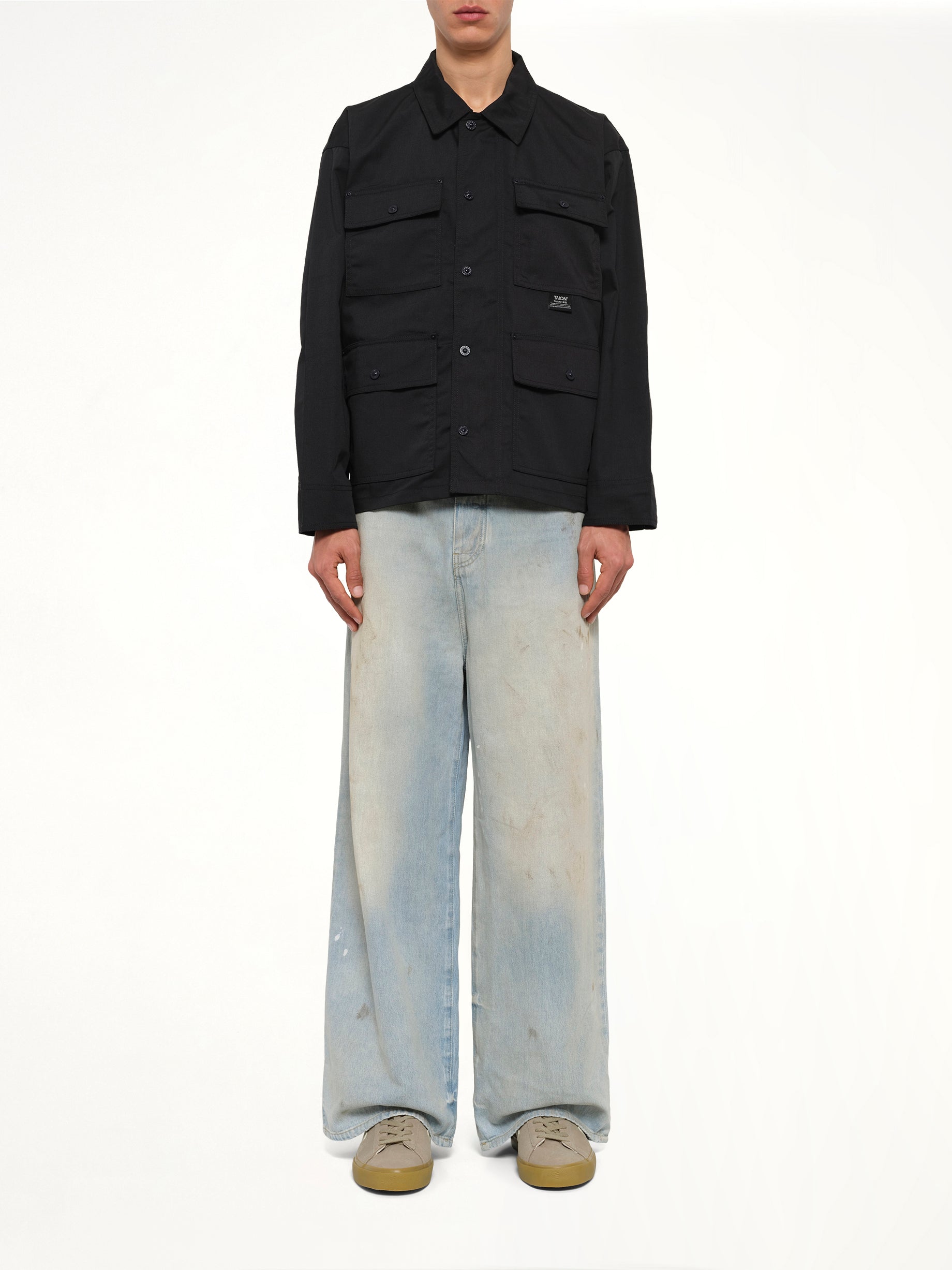 Non Down Work Button Coverall in Black