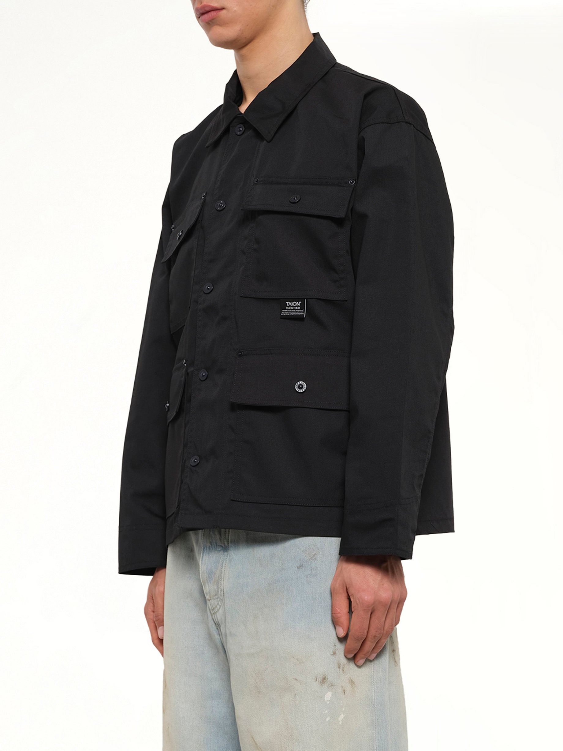 Non Down Work Button Coverall in Black