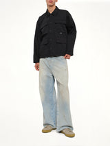 Non Down Work Button Coverall in Black