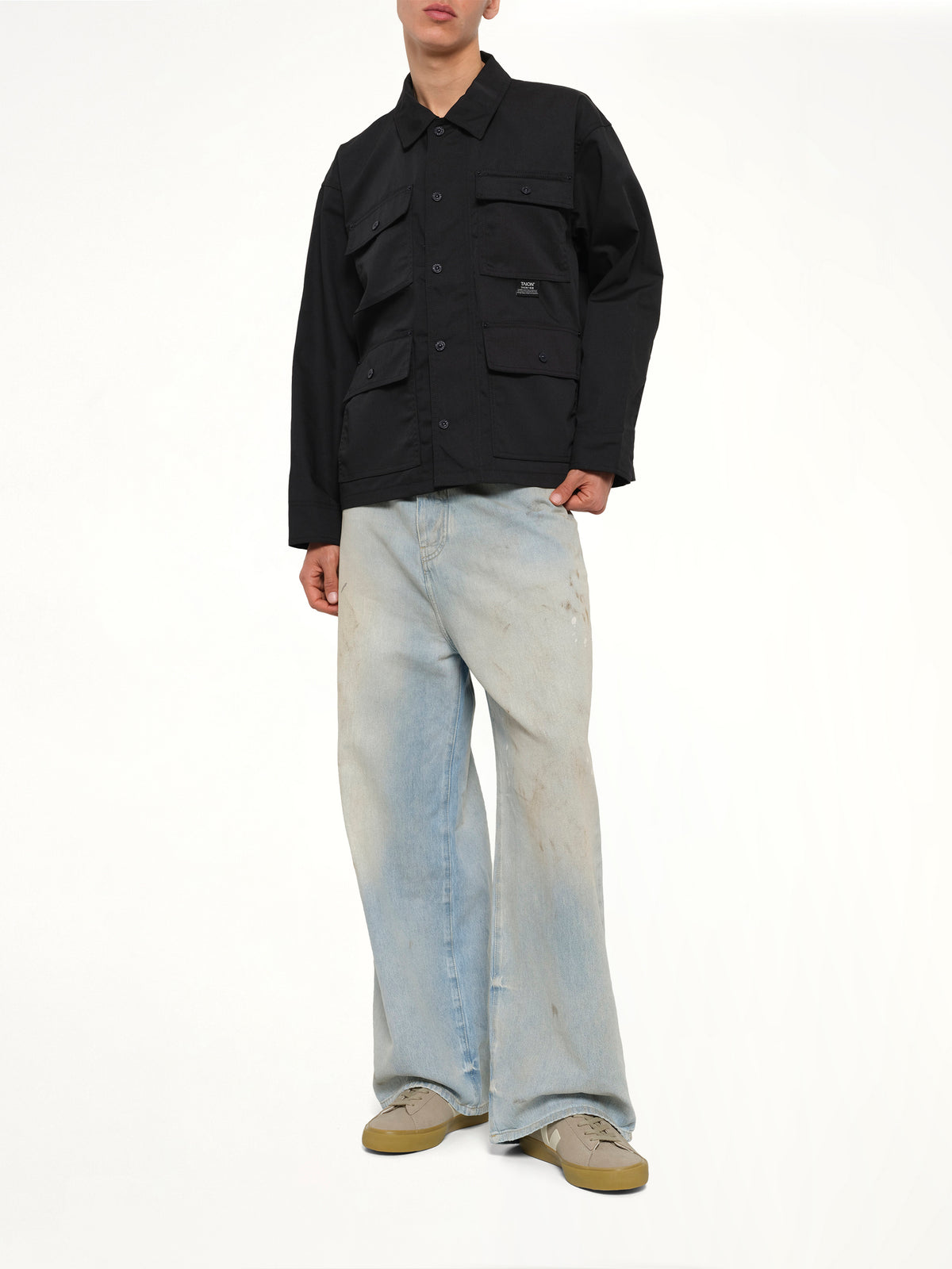 Non Down Work Button Coverall in Black