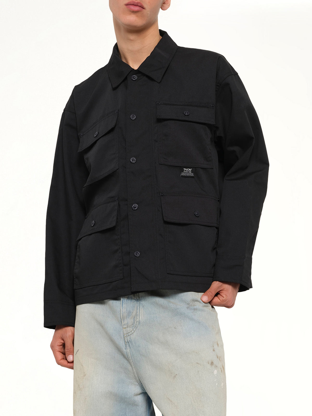 Non Down Work Button Coverall in Black