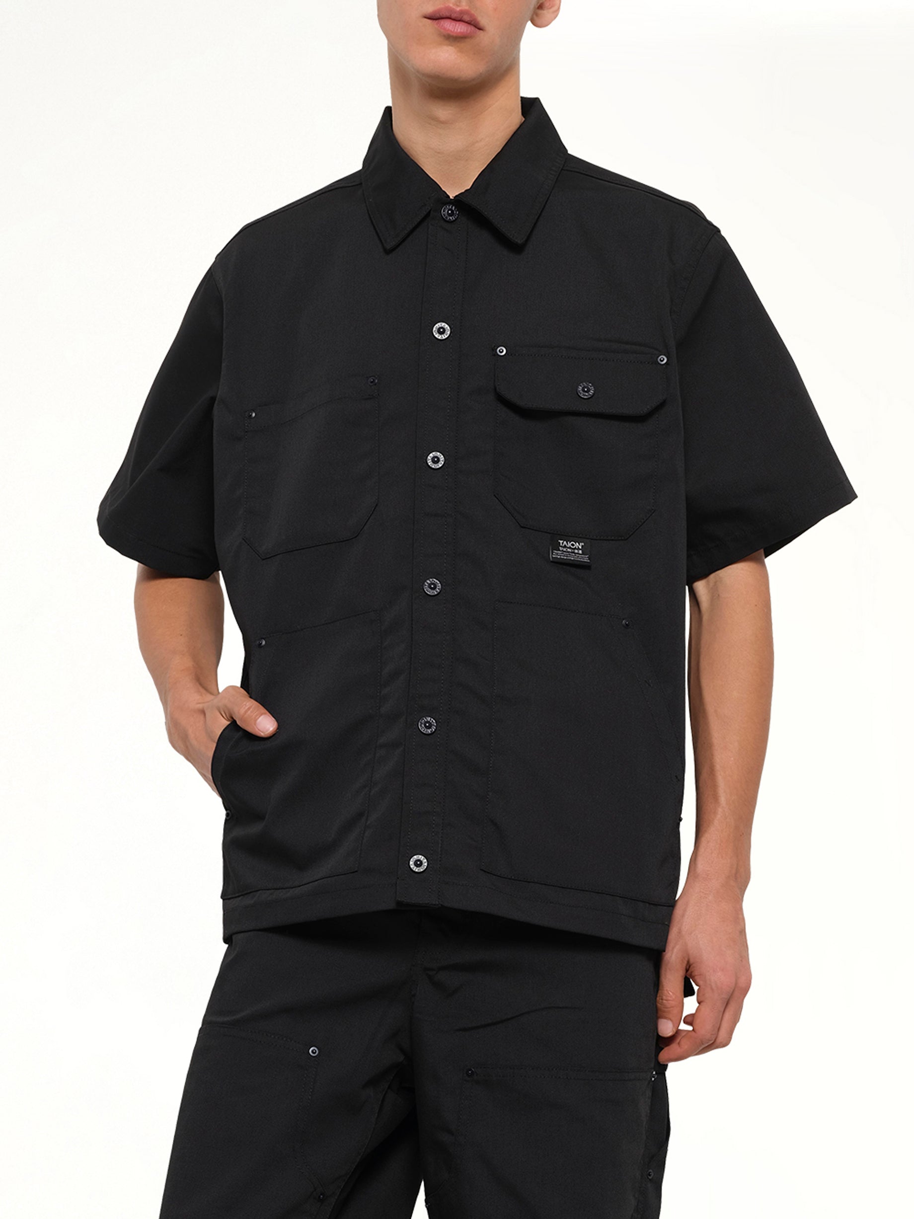 Non Down Work Half Sleeve Shirt in Black