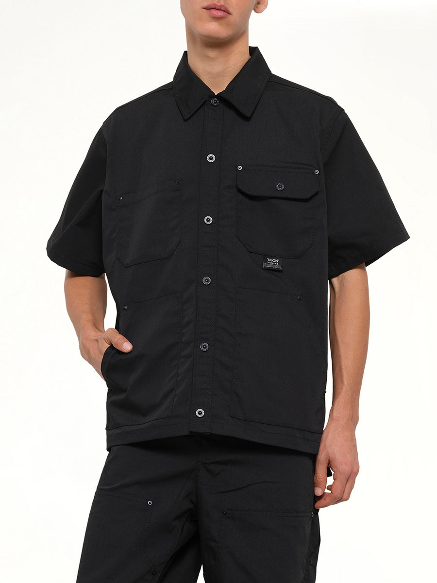 Non Down Work Half Sleeve Shirt in Black