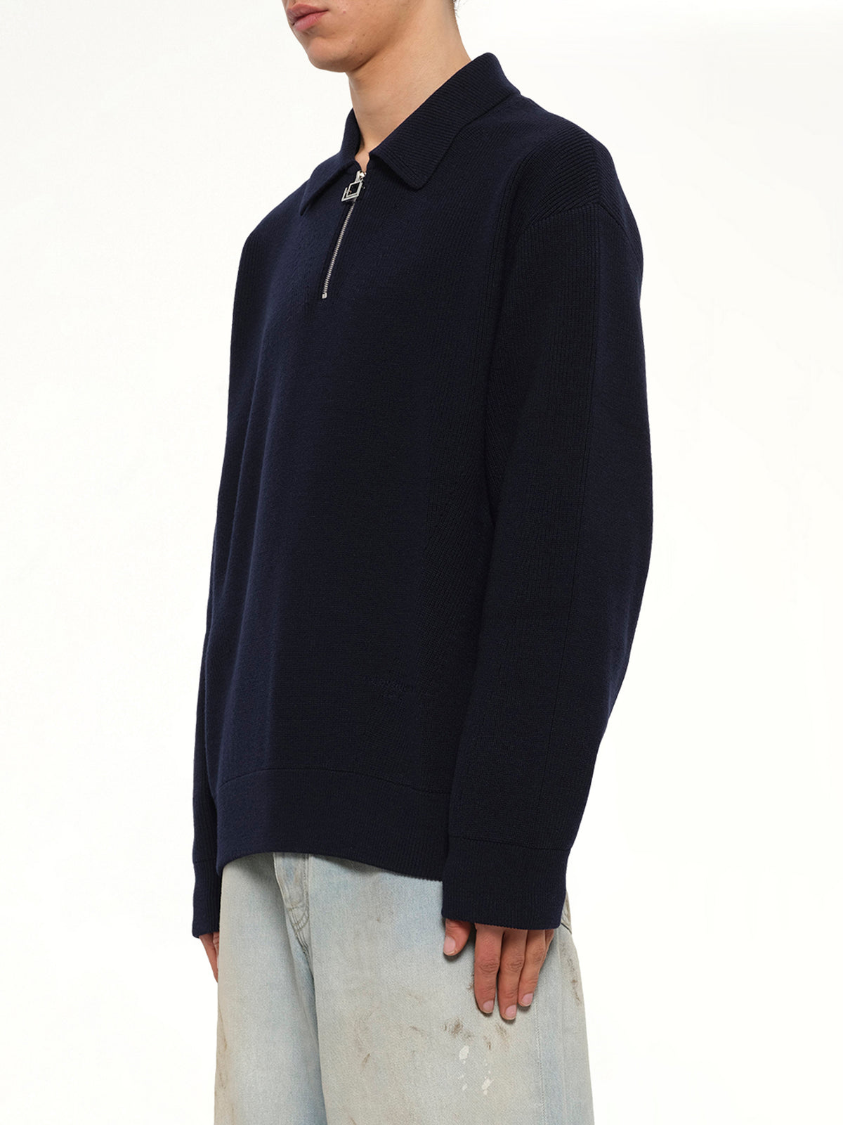 Wool Zip Sweater in Navy